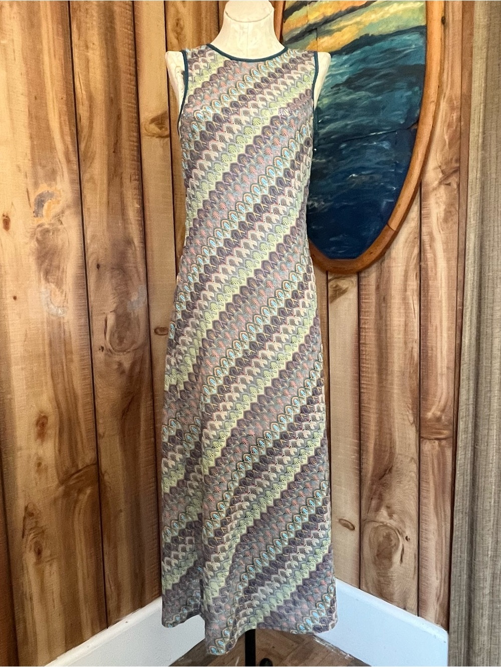 💋Donna Morgan Sleeveless Maxi Dress in Pastel Greens and Mauve